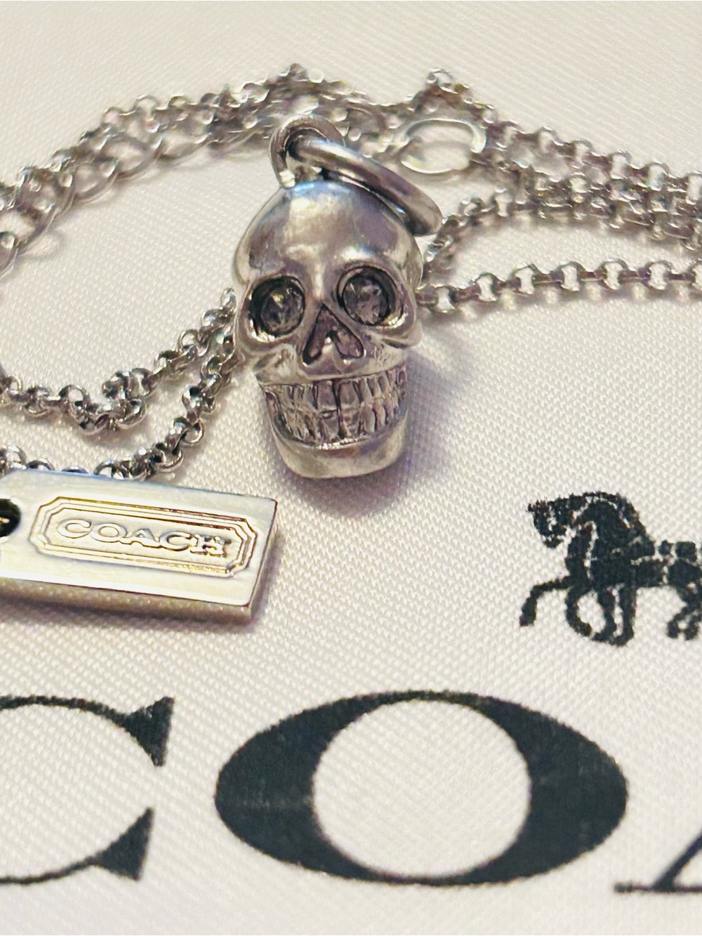 NWOT RARE Coach Y2K Silver Swarovski Skull Necklace - Picture 3 of 13